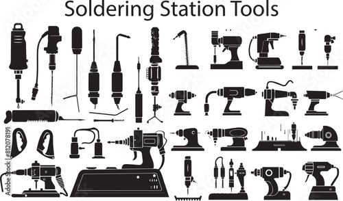 A Set of Soldering Station tools silhouette vector illustration