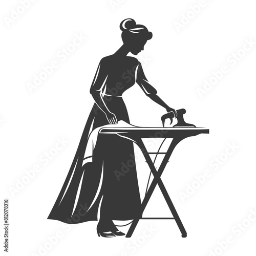 Silhouette housewife ironing clothes full body black color only