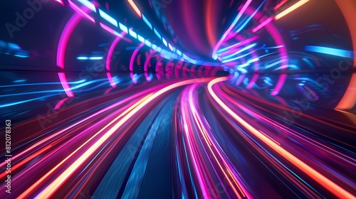 A vibrant journey through a neon lit tunnel at warp speed