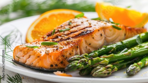 Grilled Coho Salmon Filet with Fresh Asparagus. Healthy and Delicious Salmon Dinner with Vibrant photo