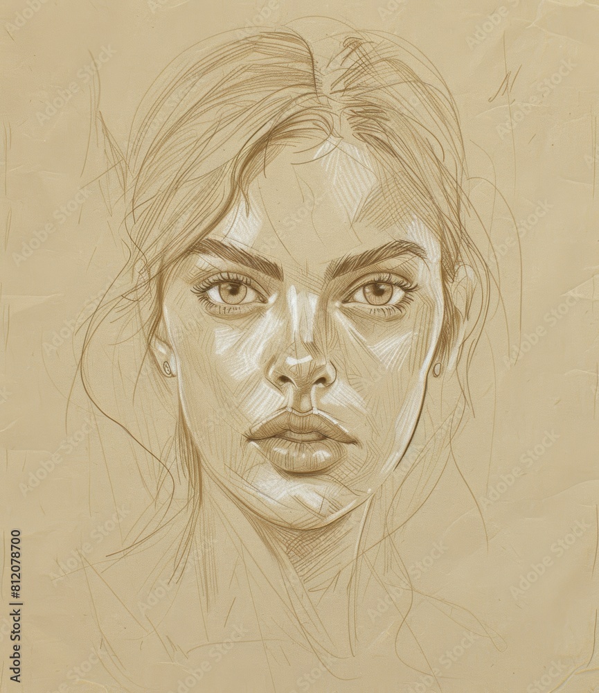 Watercolor Portrait of a Girl on Beige Paper, Ideal for Editorial or Blog Use Generative AI