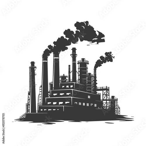 Silhouette industrial building factory black color only