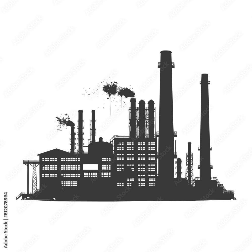 Obraz premium Silhouette industrial building factory black color only