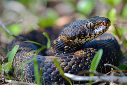 Wild Cottonmouth Snake in Natural Habitat - Venomous Reptile of Florida