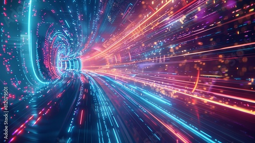Wallpaper Mural Blazing through a neon cyber tunnel at the speed of light Torontodigital.ca