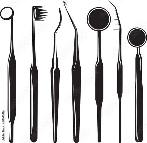 A Lot of Teeth Treatment Tools silhouette vector illustration