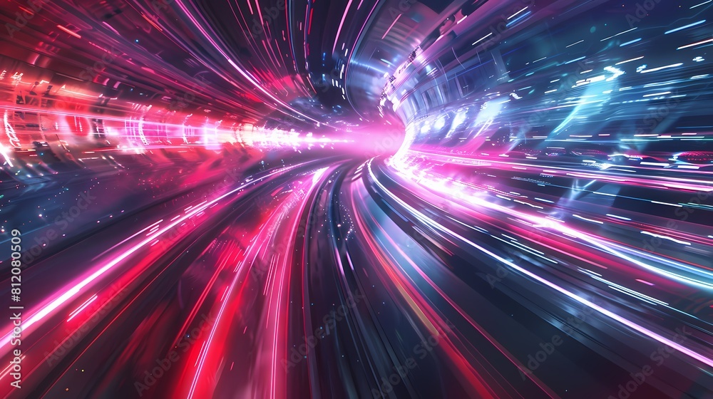 Blazing through a neon lit hyperspace tunnel