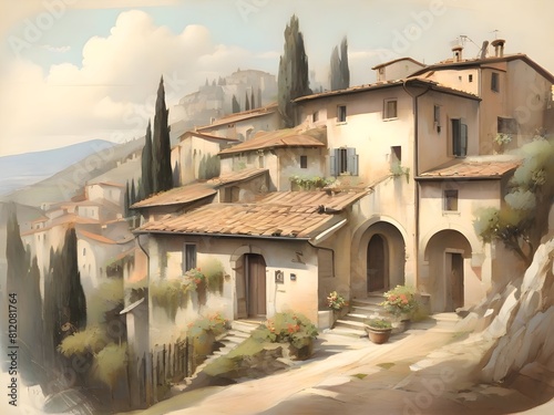 Italian Landscape Vintage Painting Illustration Art © ViewofWorld