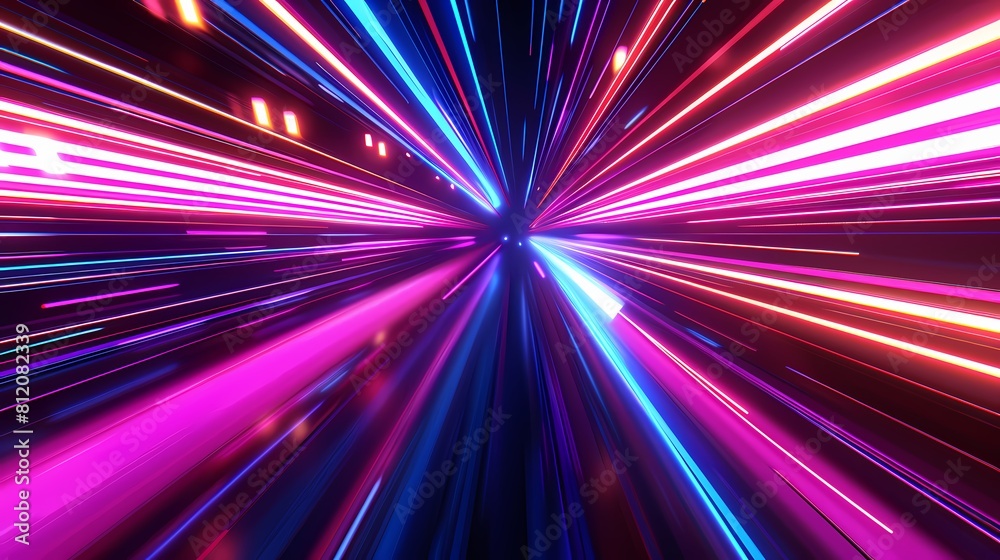 Dazzling neon lights speeding through the digital cosmos