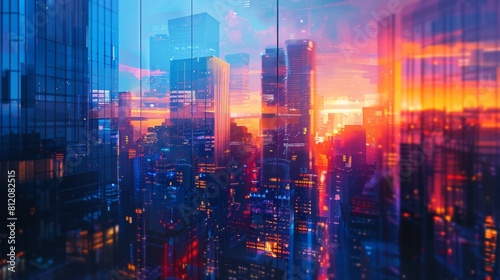 Futuristic Urban Sunset With Vibrant City Lights