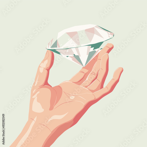 vector hand holding a diamond flat style minimalism on a white background. Generative AI
