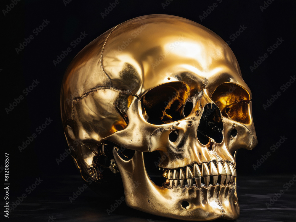 Luxurious Legacy: Gilded Skull Shines on Black Velvet. generative AI Luxurious Legacy: Gilded Skull Shines on Black Velvet. generative AI