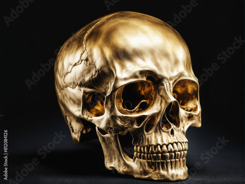 Luxurious Legacy: Gilded Skull Shines on Black Velvet. generative AI