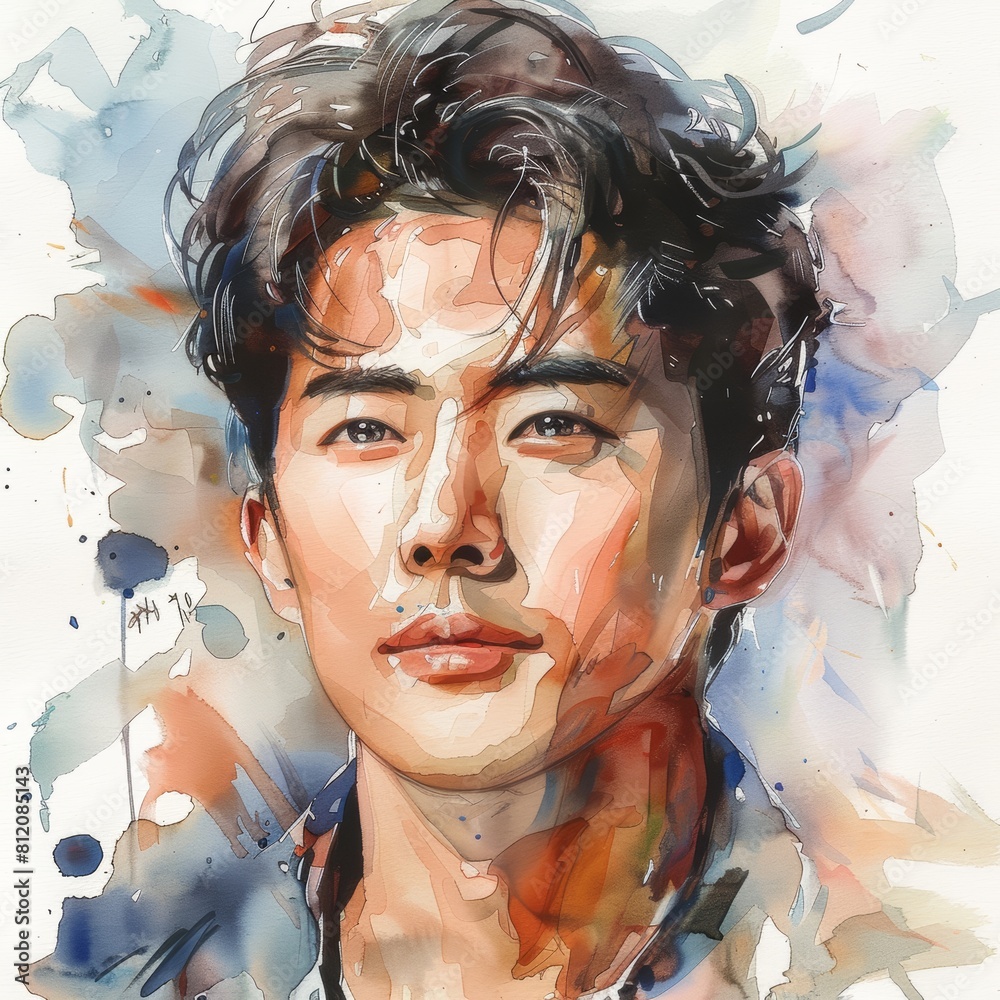 Stylish Portrait of a Handsome Korean Man for Fashion or Beauty Ads Generative AI