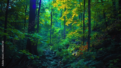 Forest Lushness: A neon photo showcasing the lushness of a forest