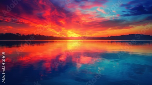 Lakes and Rivers Sunset  A neon photo capturing a stunning sunset over lakes or rivers