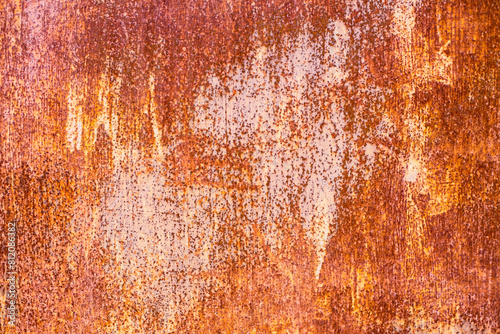 Orande rusty abstract painted metal background. texture of old plate with brown rust photo