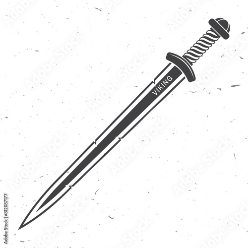 Viking sword Medieval Weapon. Vector illustration. Viking battle sword, vintage monochrome style
