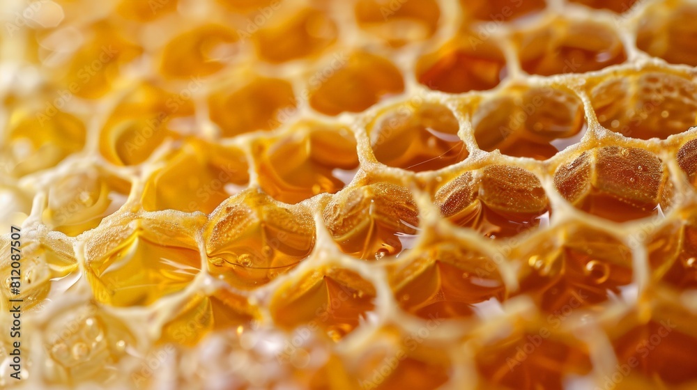 A close up of honeycomb with honey dripping from it