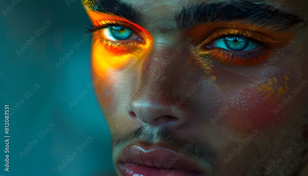 Close-Up Portrait of a Man With Bold Makeup. Generative AI