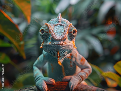 Chameleon Colorful Neon Close-Up Food Dining Blurred Background Image