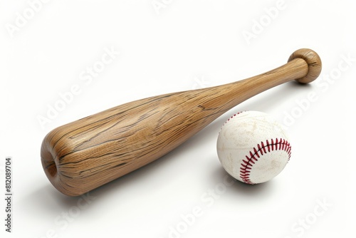 Isolated 3D Illustration of a Wooden Wiffle Ball and Bat for Baseball Game and Sport Concept photo