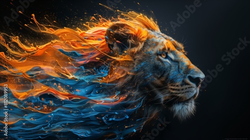 Fiery abstract depiction of a lion's head