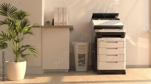 Office Multifunction Printer MFP with Garbage Bin - 3D Rendering  © Popelniushka