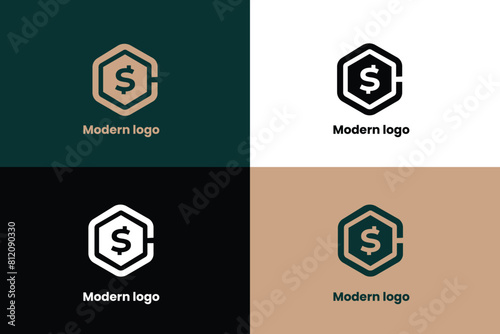 hexagon icon log, dollar sign logo, finance company logo, hexagon and dollar sign logo, logomark