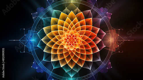 Vibrant Shri Yantra on Dark Background