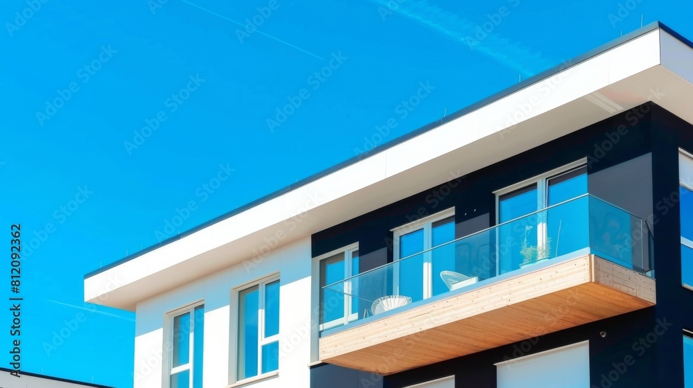 A black and white house featuring a balcony A black and white house featuring a balcony
