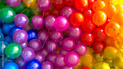 Bright abstract background of jumble of rainbow colored balloons celebrating gay pride