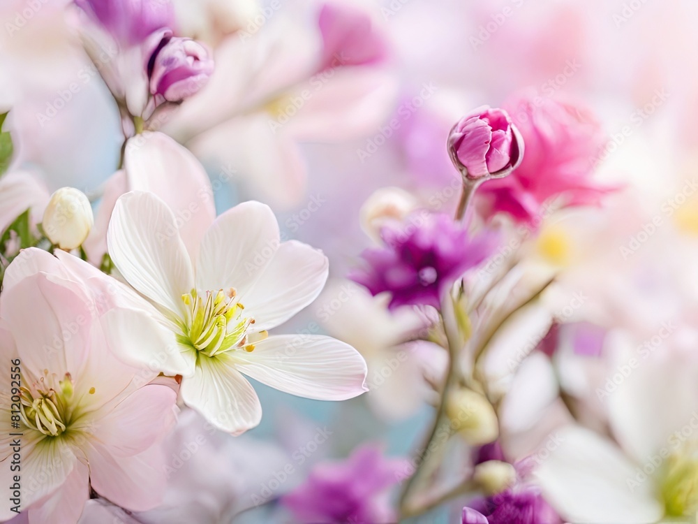 Fototapeta premium Soft background with romantic flowers and plants.