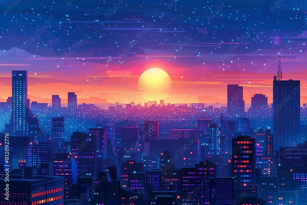 Night cityscape flat design top view urban theme cartoon drawing ...