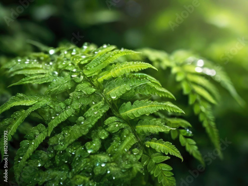 Rain drops on a green leaves. Macro drops of morning dew. Nature background.