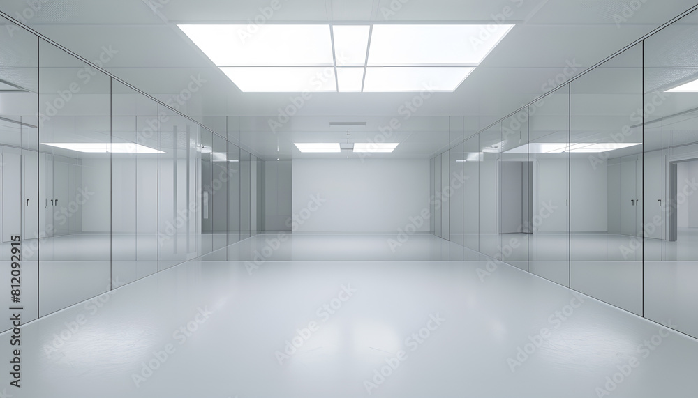 Fototapeta premium empty white ballet class with mirrow walls and ballet barre
