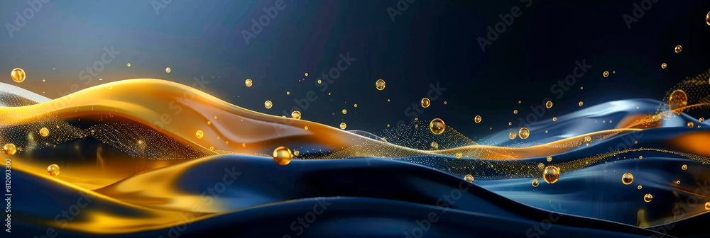 Obraz premium Elegant silver and yellow theme, sophisticated dark blue background with gold lettering and geometric patterns.
