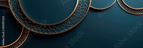 blue dark background decorated with gold and exquisite geometric patterns.