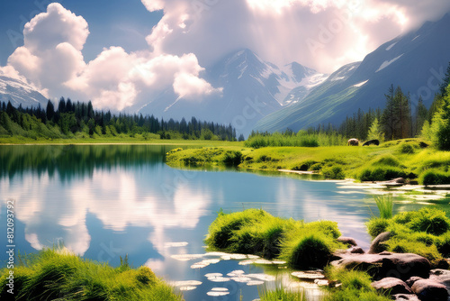 Beautiful majestic mountains. Scenery art painting.