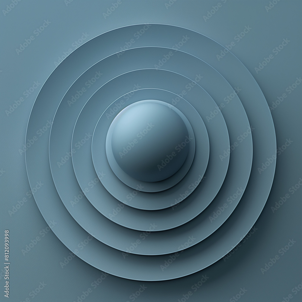 Fototapeta premium Abstract blue sphere on podium with concentric circle. 3d render illustration.