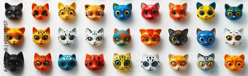 Wallpaper Mural Collection of colorful cat masks in various designs on a white background. Flat lay composition of artistic masks for costume design and decoration. Torontodigital.ca