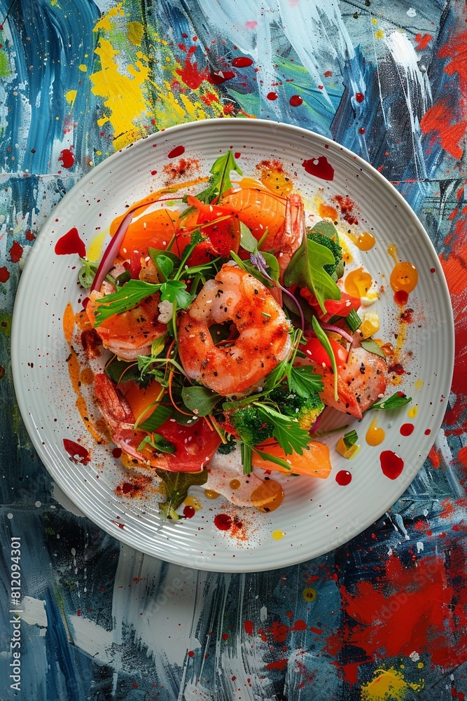 Artistic top view of a fusion dish, blending Eastern and Western ...
