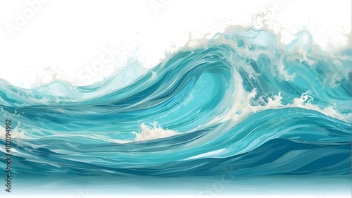 Transparent wave copy space for text in the ocean. Happy cartoon wave in shades of blue, teal, and turquoise isolated for a pool party or beach vacation. Banner on the web, background, PNG image.
