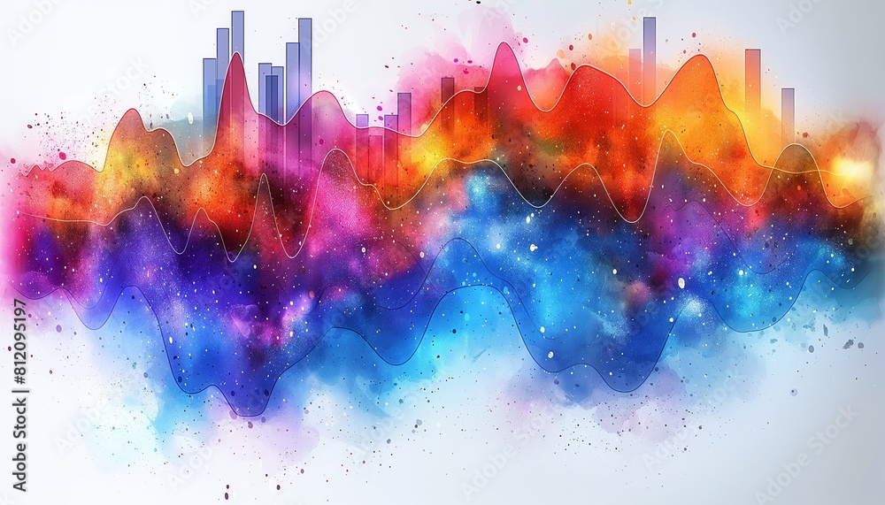 Obraz premium Colorful abstract wave pattern with cityscape