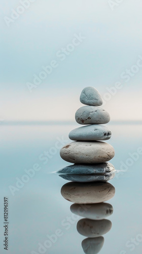 A stack of rocks on a rock in a body of water