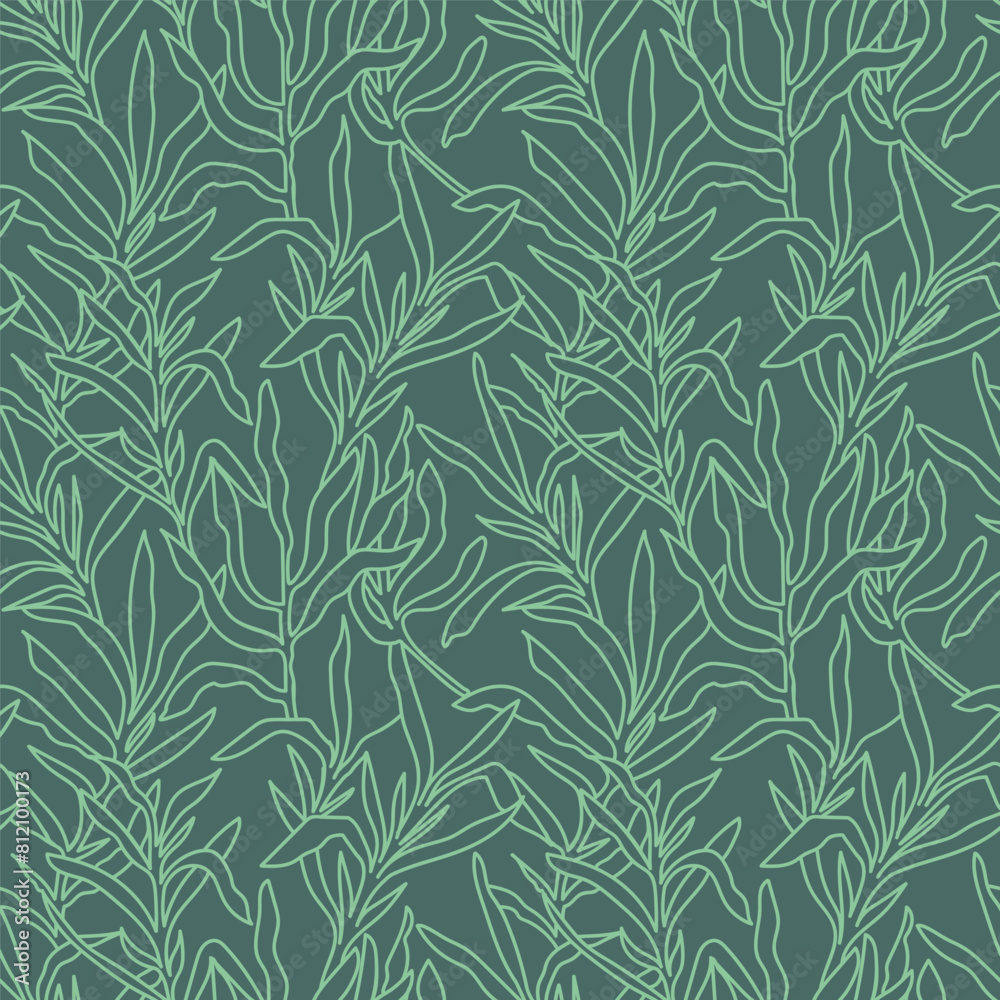 Tarragon seamless pattern. Linear Floral ornament with hand drawn aromatic garden herbs, leaves outline print. Vintage botanical vector illustration Tarragon seamless pattern. Linear Floral ornament with hand drawn aromatic garden herbs, leaves outline print. Vintage botanical vector illustration