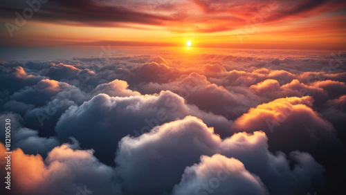 Landscape above beautiful clouds at sunset.