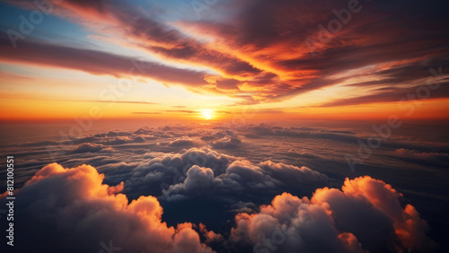 Landscape above beautiful clouds at sunset.