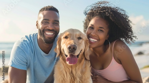 A Joyful Couple with Dog photo