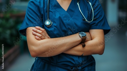 Crisp image of a medical professional s torso in a white gown, symbolizing purity and healthcare professionalism photo